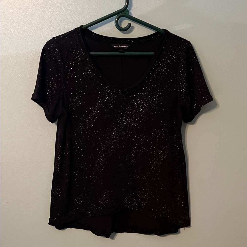 Rock & Republic Black Sparkle Short Sleeve Top